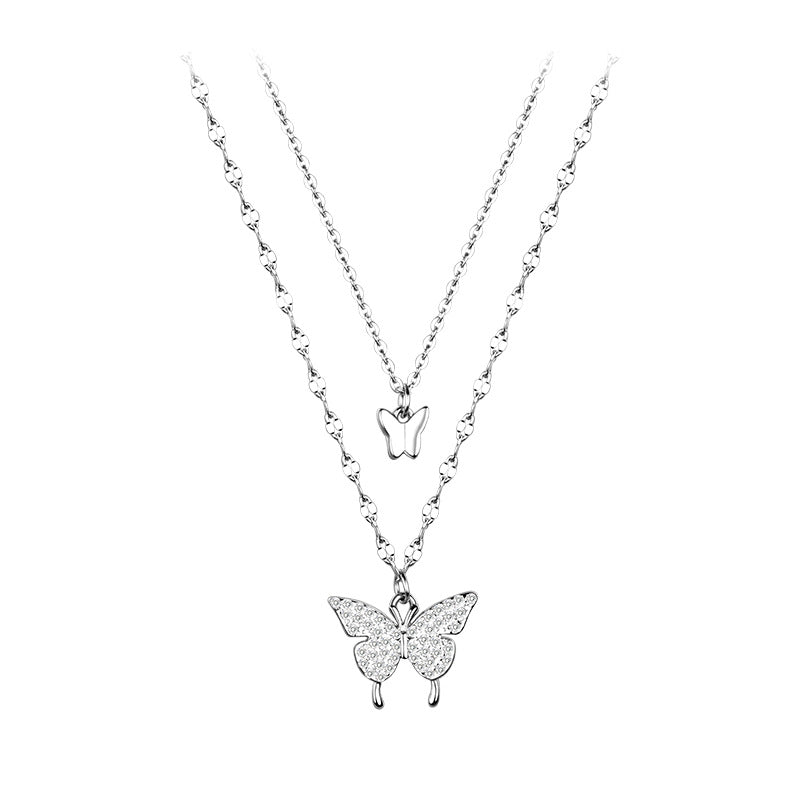 Geraldine Butterfly Double-Layer Necklace - Silver-Plated Finish [FE1C65RL]