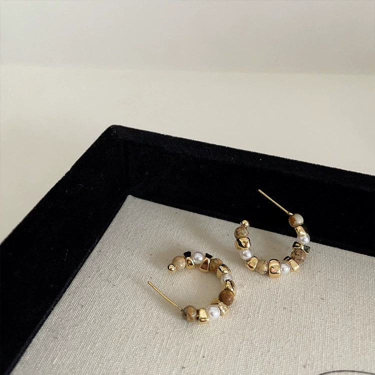 Nasra Natural Stone Hoop Earrings - Natural Stone Beaded Ear Hoop