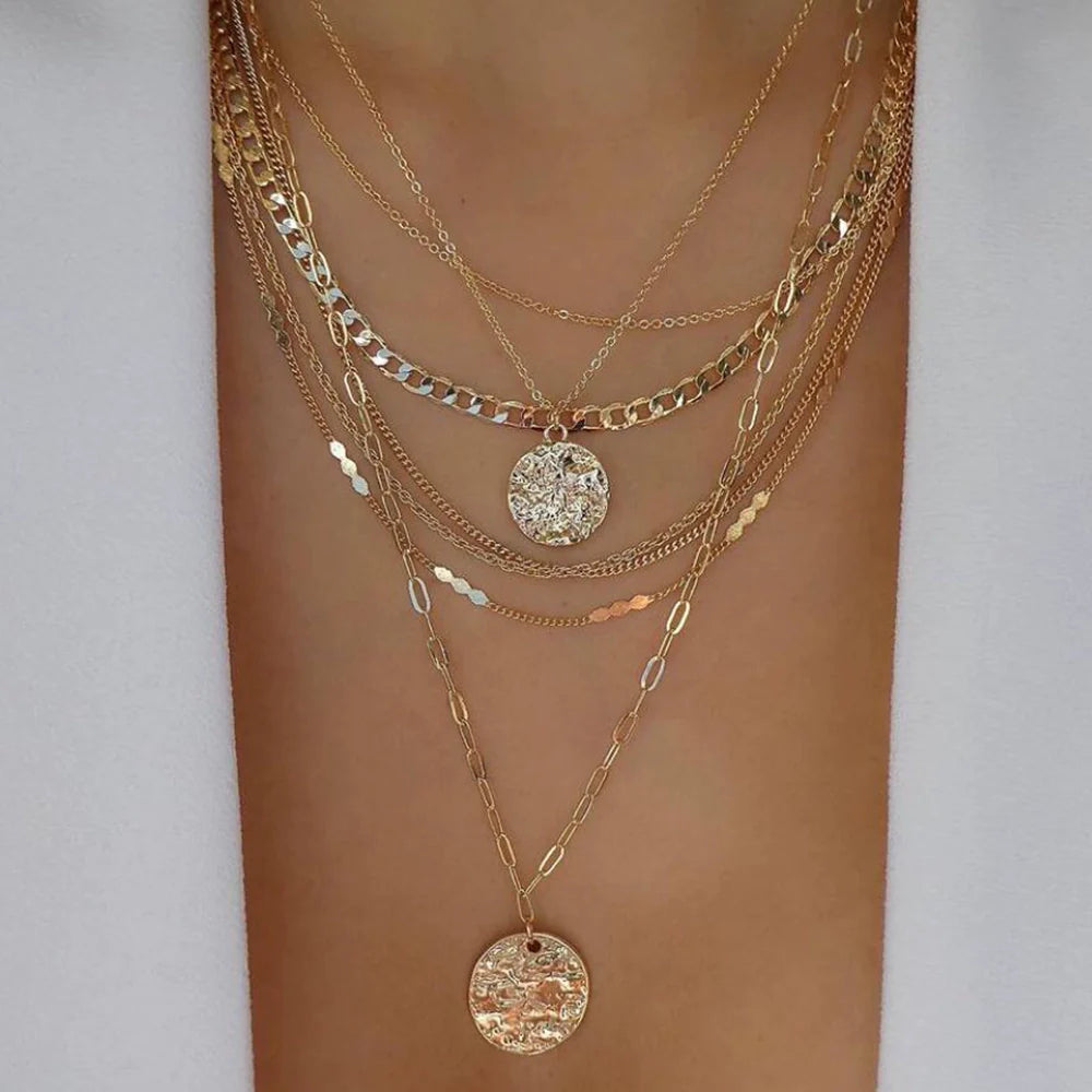 Jaqueline Multilayer Moon Pendant Necklace - CS8898-14