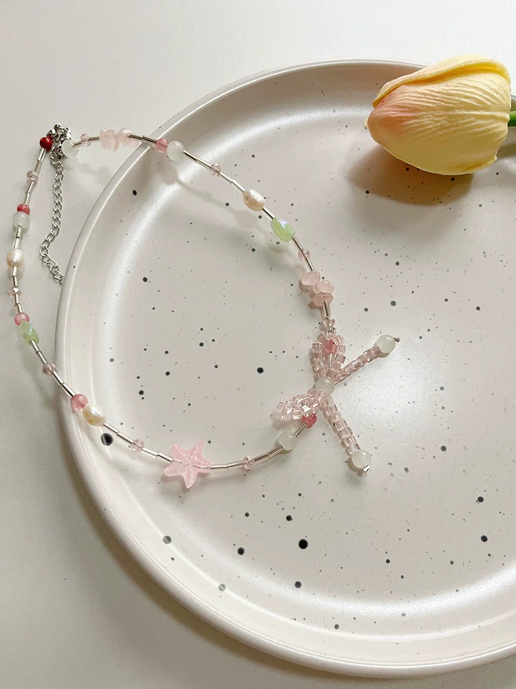 Kaili Colorful Beaded Butterfly Choker - Beaded Bow Necklace