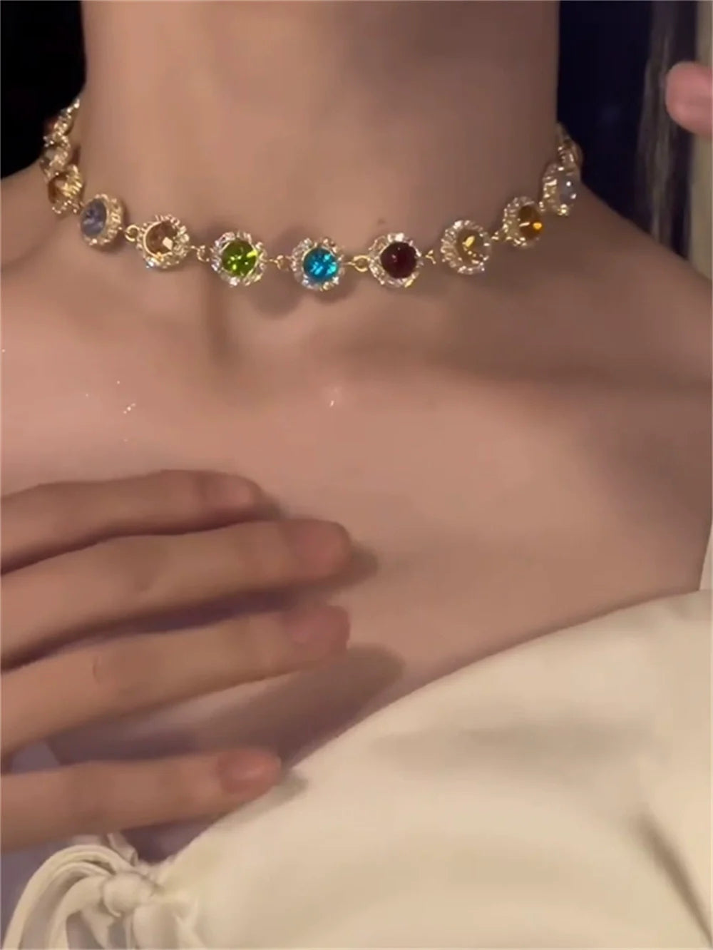 Teyanna Colorful Zircon Choker Necklace - Colorful Zircon
