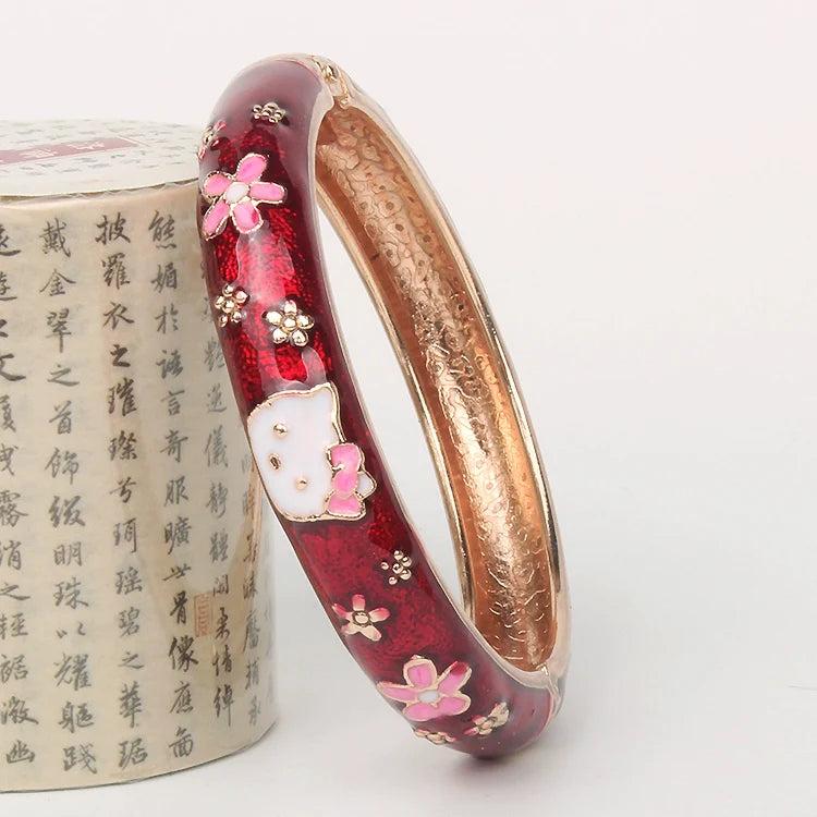 Capri Enamel Kitty Bangle - Large Wine Red (5.1cm)