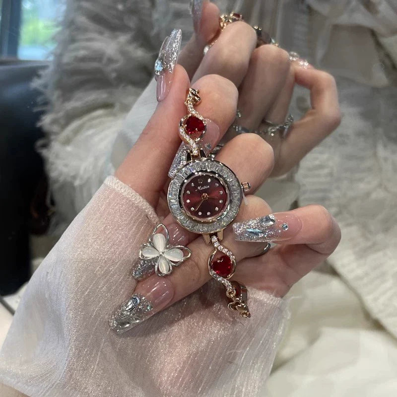 Ellory Clover Camellia Watch - Burgundy