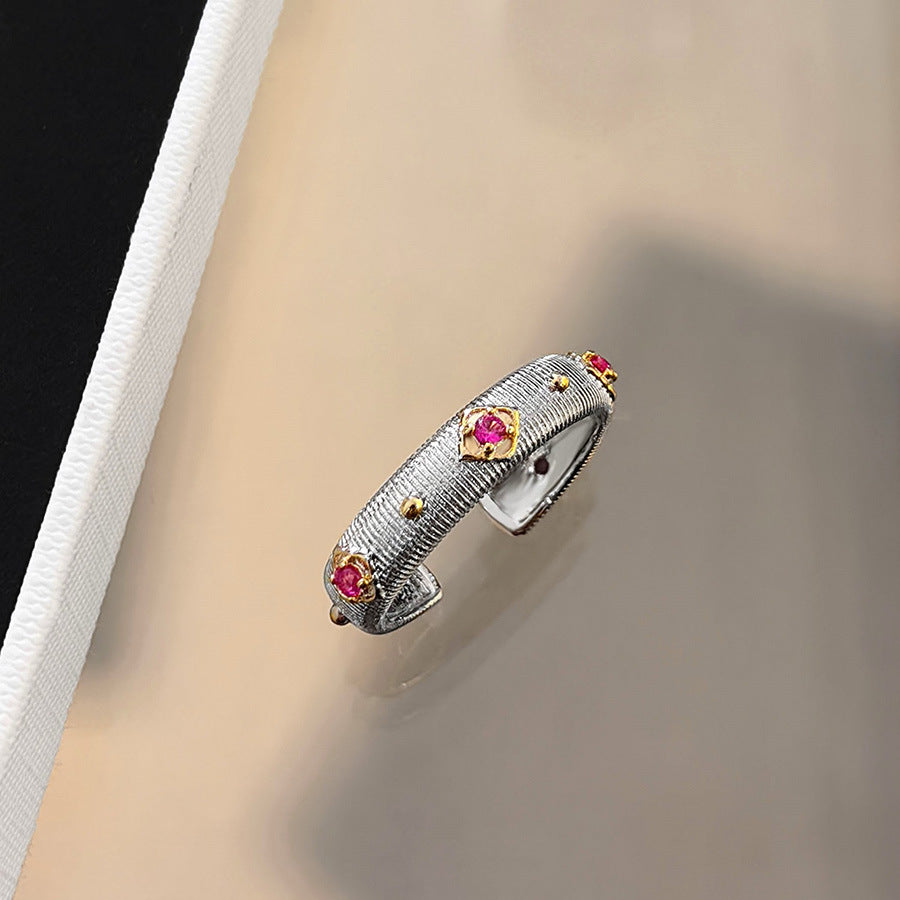Haidyn Carved Rubyette Bloom - Silver-Tone Rubyette Ring (Adjustable) [SFPZJVIY]