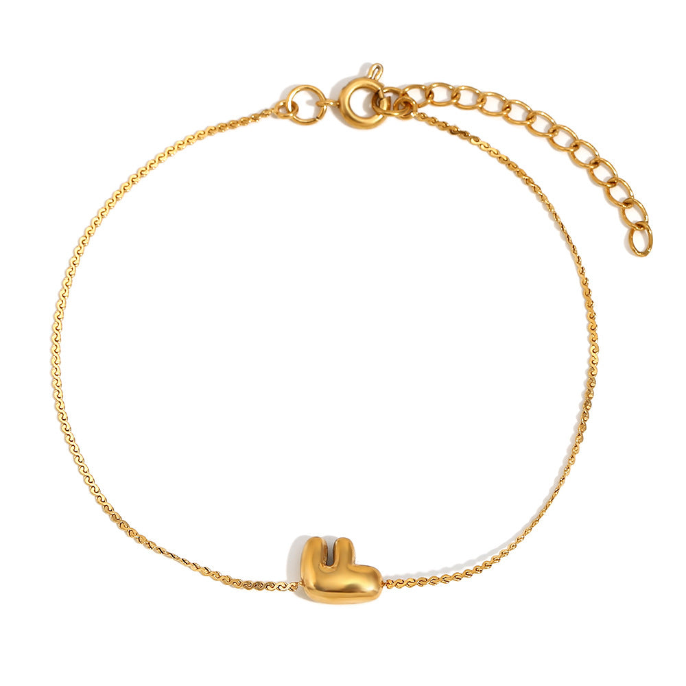 Ilah Bubble Letter Chain Bracelet - Bubble Letter F - Gold [0DAY42W1]
