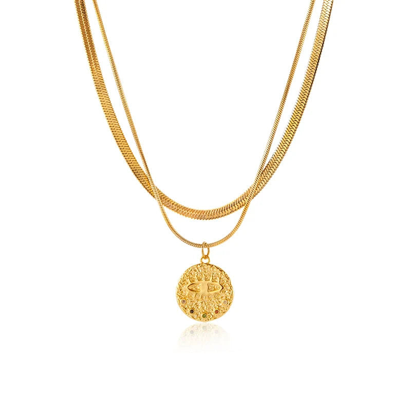 Meryem Evil Eye Layered Necklace - Evil Eye Double-Layer Snake Chain Necklace