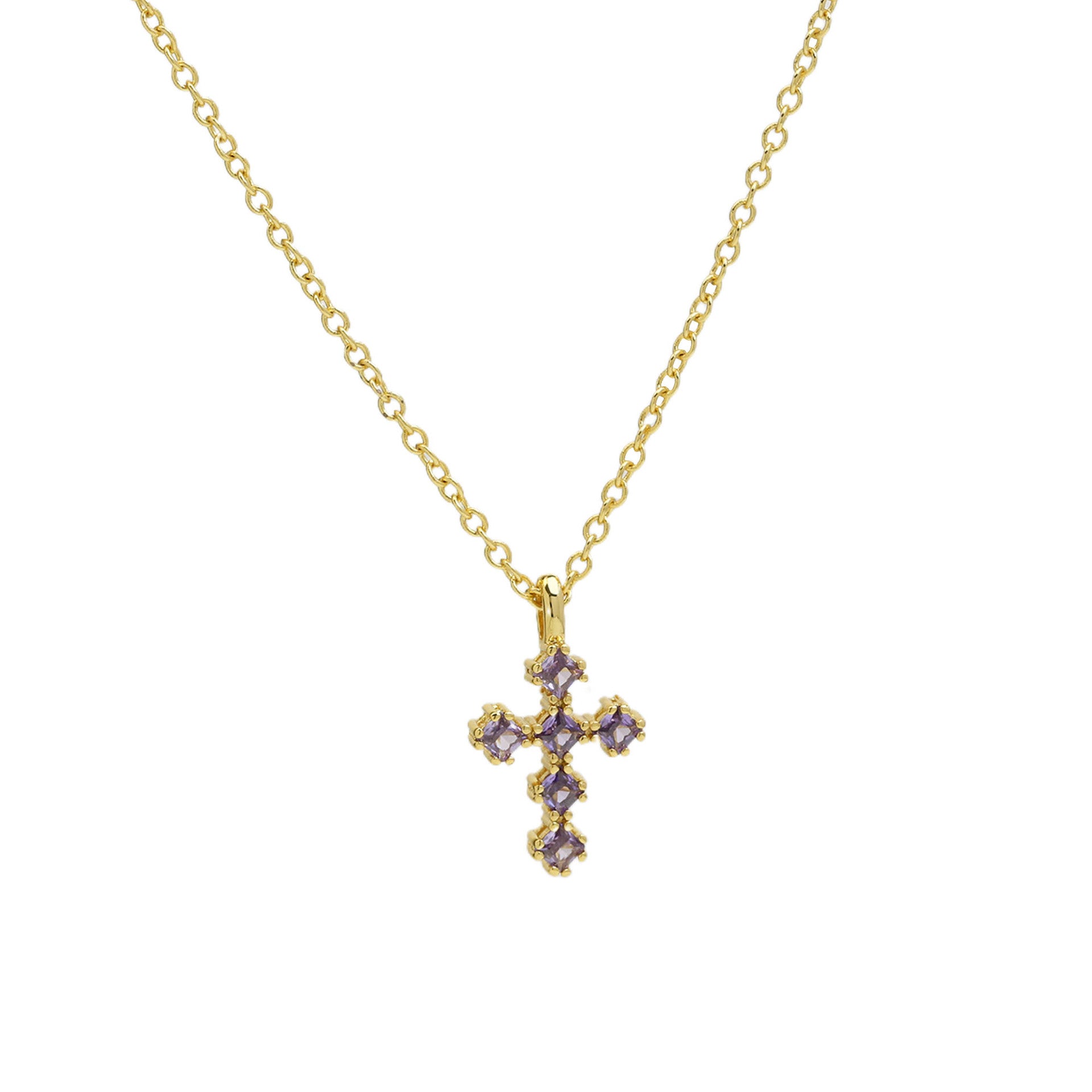 Parisa Zircon Birthstone Cross Necklace - February [9G8A00YT]