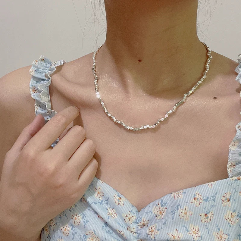 Chanell Crushed Silver Necklace - Thick Crushed Silver Necklace