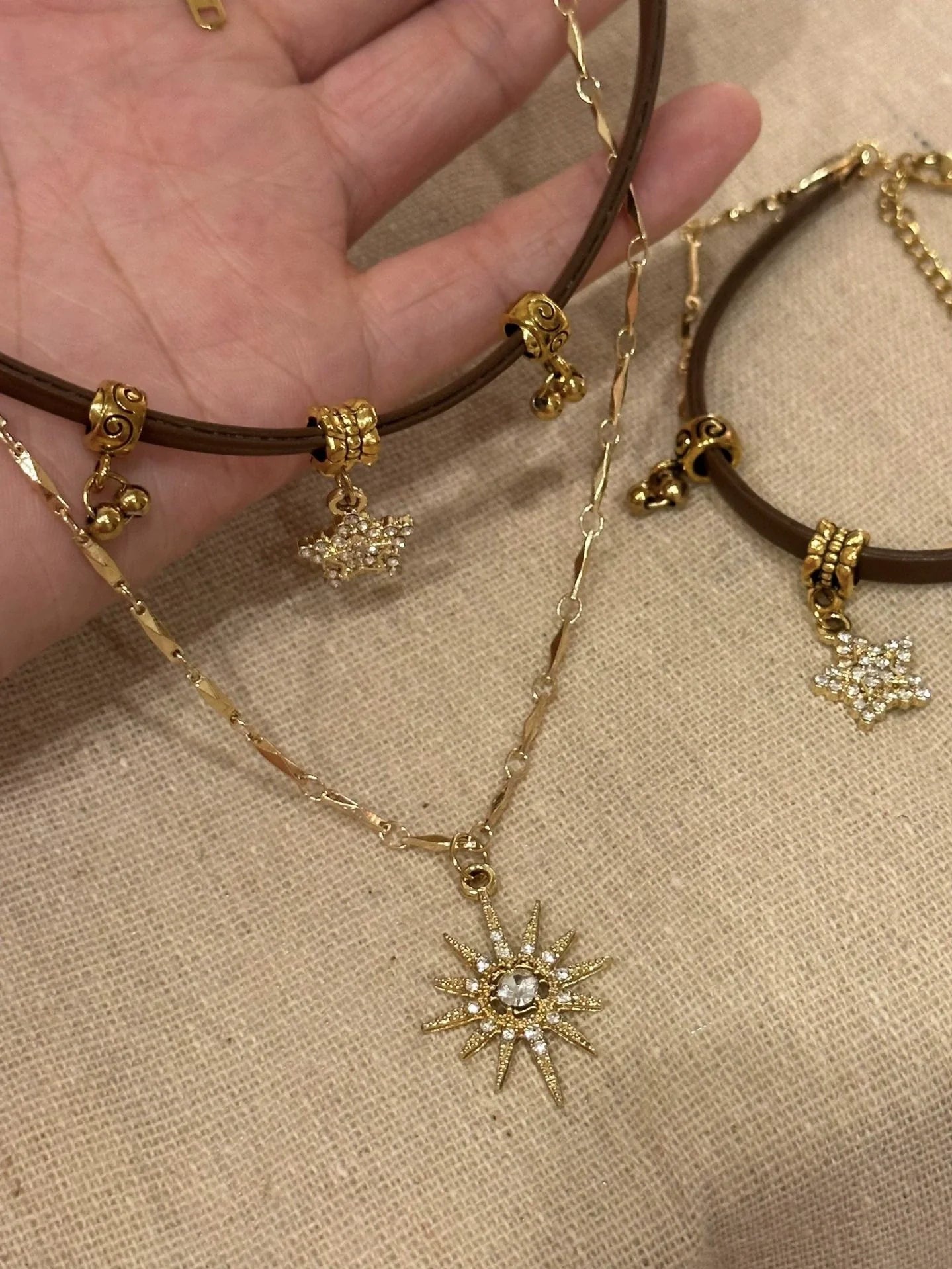 Hazelyn Layered Leather Sun Necklace - Main Image Necklace