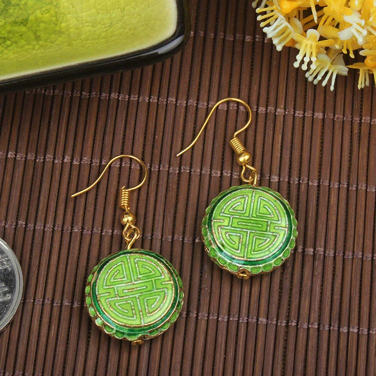 Adia Vintage Enamel Drop Earrings - Fluorescent Green Longevity Character