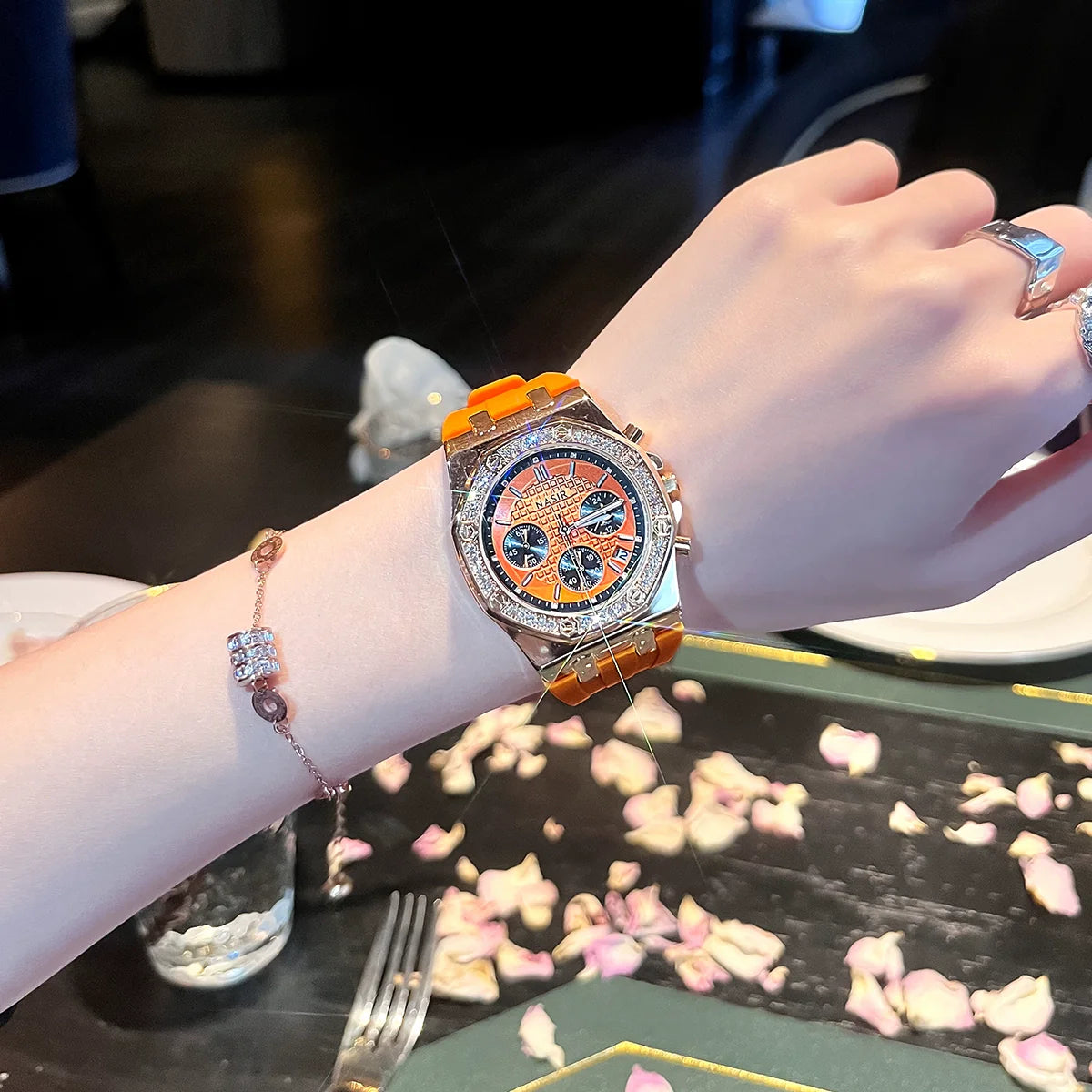Becky Crystal Bezel Wristwatch - Orange
