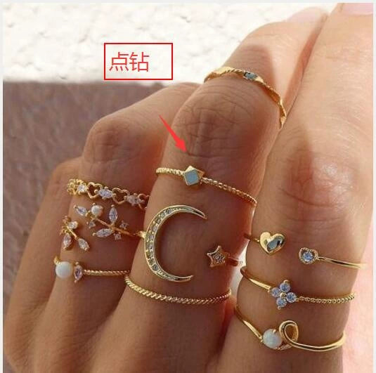 Camila Star Moon Ring Set - Style 11 [ERL0R63I]