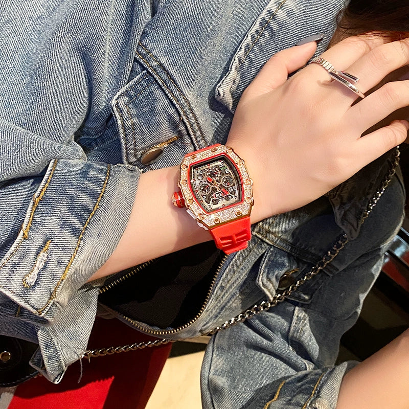 Coralie Unisex Skeleton Watch - Red Rose Gold Dial