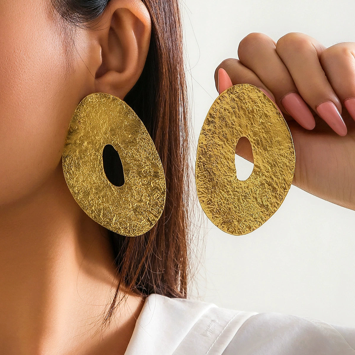 Fraidy Asymmetric Textured Earrings - Style 01 Imitation Gold [KIU2T28C]