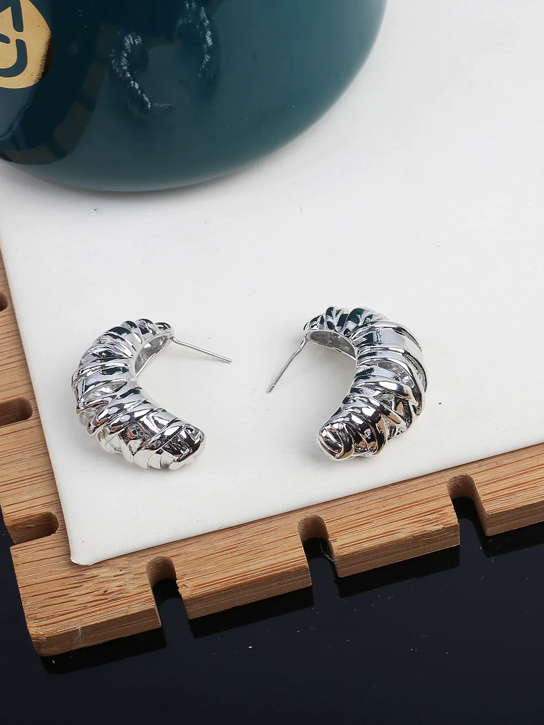 Nikita Sculptural Croissant Studs - Silver Croissant Stud Earrings