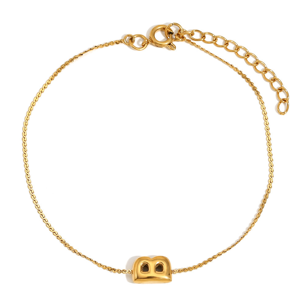 Ilah Bubble Letter Chain Bracelet - Bubble Letter B - Gold [MU1I8868]
