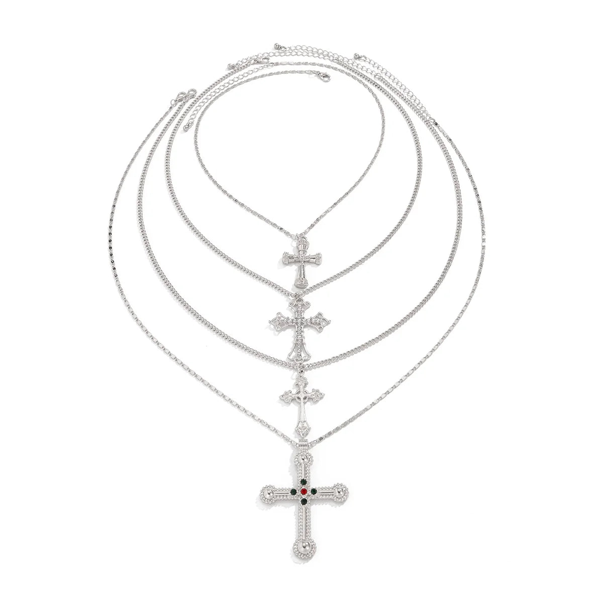 Brynn Layered Cross Necklace Set - Silver