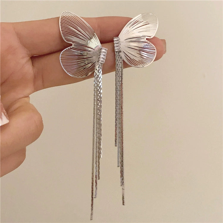 Aiden Butterfly Wing Tassel Earrings - Silver Wing Butterfly Tassel [4PONBRA0]