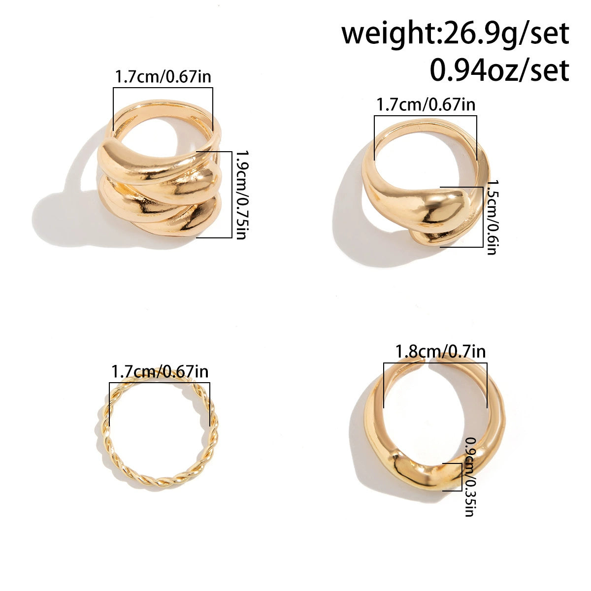 Taishmara Stackable Ring Set - Light Gold 4-Piece Set [MEJJKGGZ]