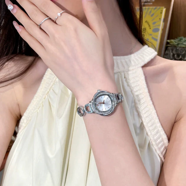 Shriya Dainty Rhinestone Watch - Silver White
