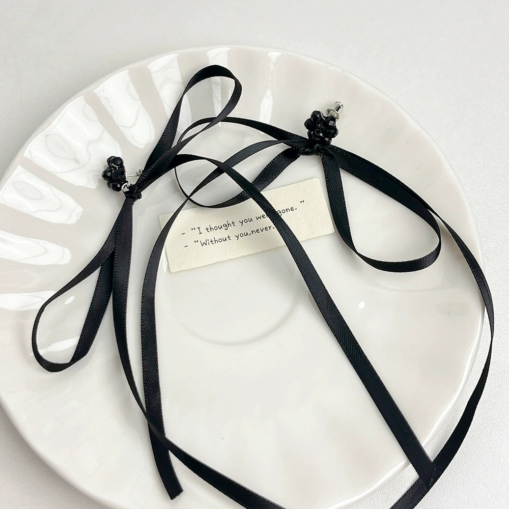 Chrissy Satin Bow Earrings - Black Bow Tie Earrings [ZALDPU4Q]