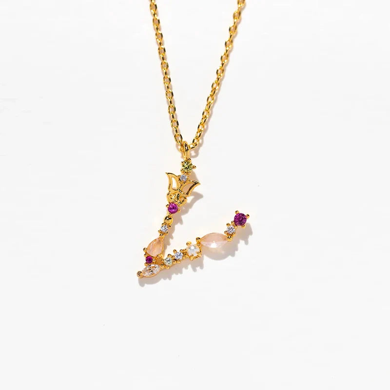 Joelle Golden Butterfly Initial Necklace - V Initial