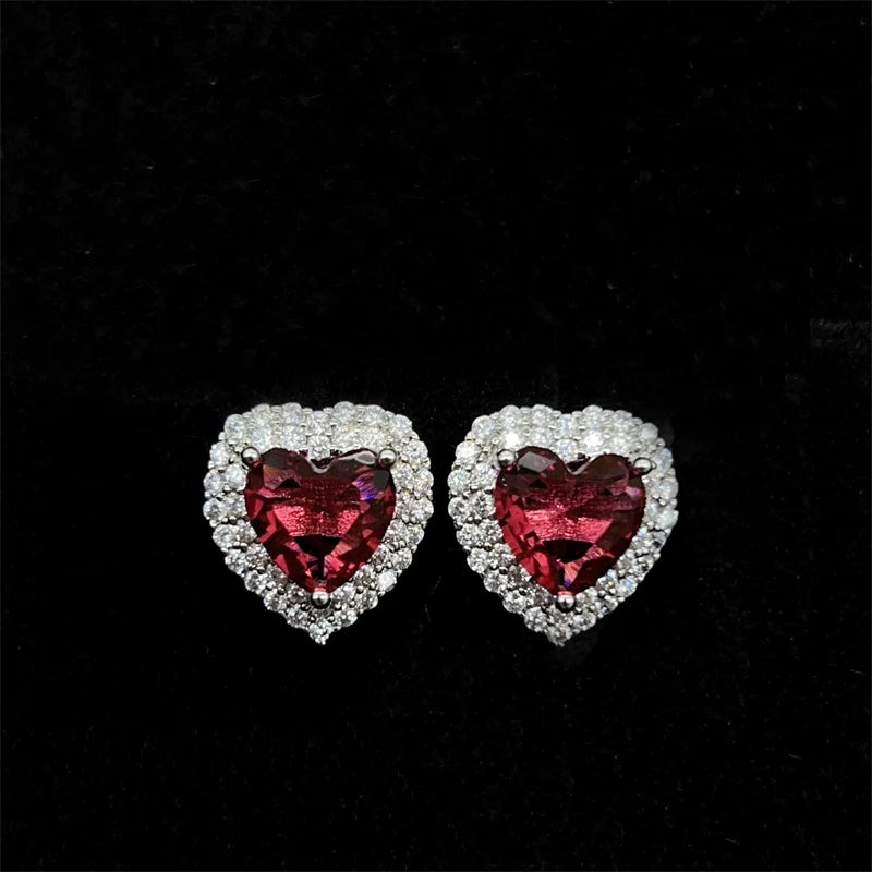Gisella Colorful Gemstone Heart Studs - Rose Red