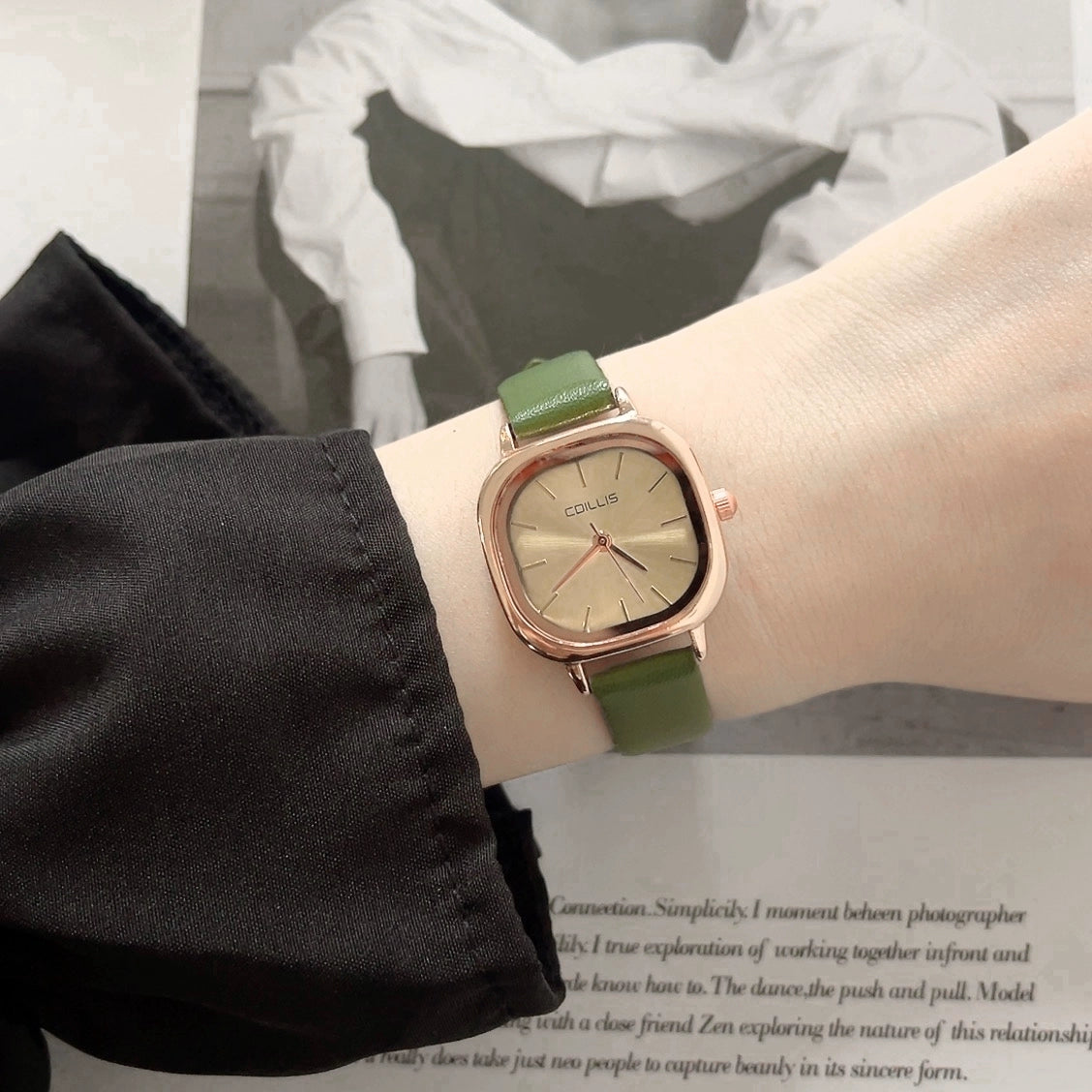 Corey Square Minimalist Watch - Green Strap [UA1VYODV]