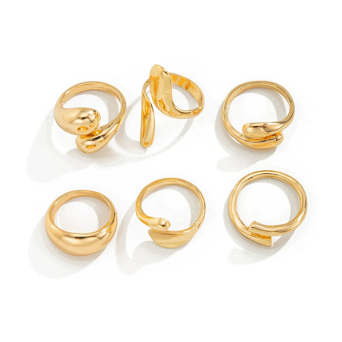Rochelle 6-Piece Asymmetric Ring Set - Light Gold