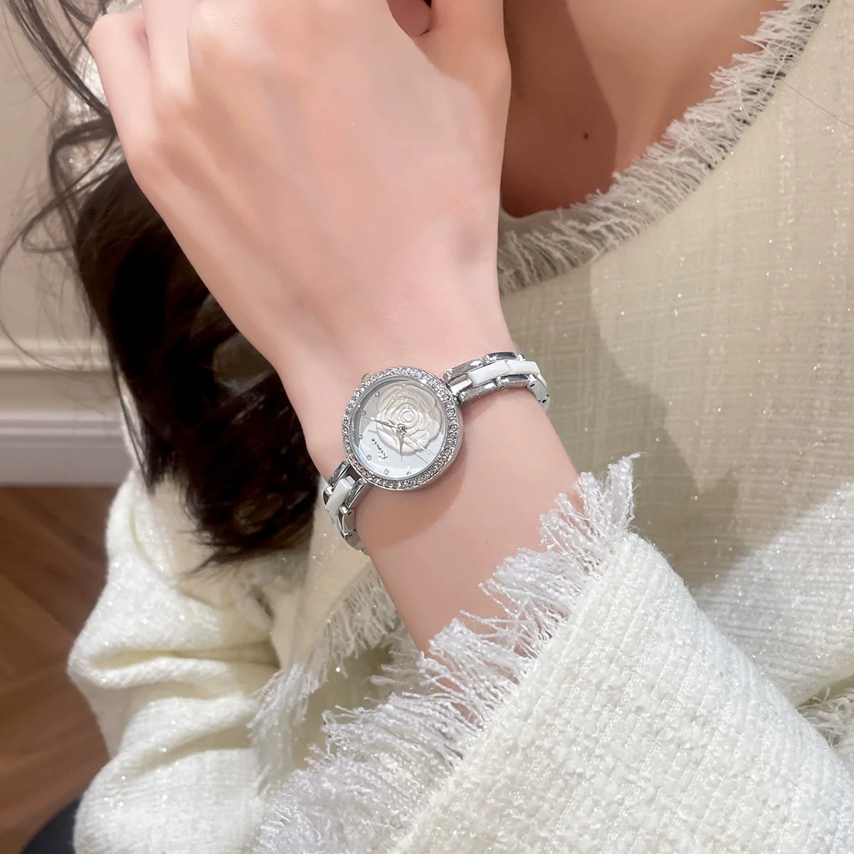 Yasmina Diamond Ceramic Watch - White Silver
