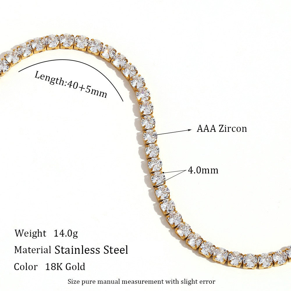 Berlin Refined Zircon Necklace - 4mm Zircon Necklace 40+5cm - Gold [B6UQ3WK7]