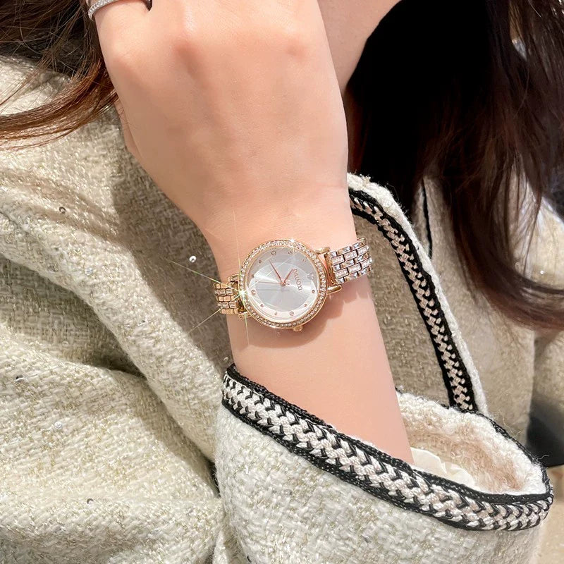 Eliany Elegant Starburst Watch - White Rose Gold Pave