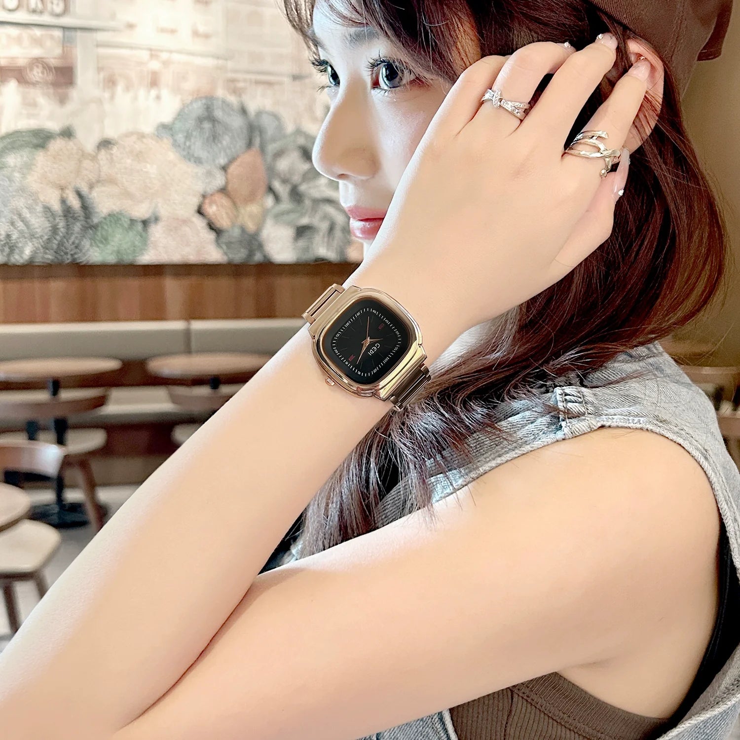 Joy Elegant Square Watch - Rose Gold Strap Black