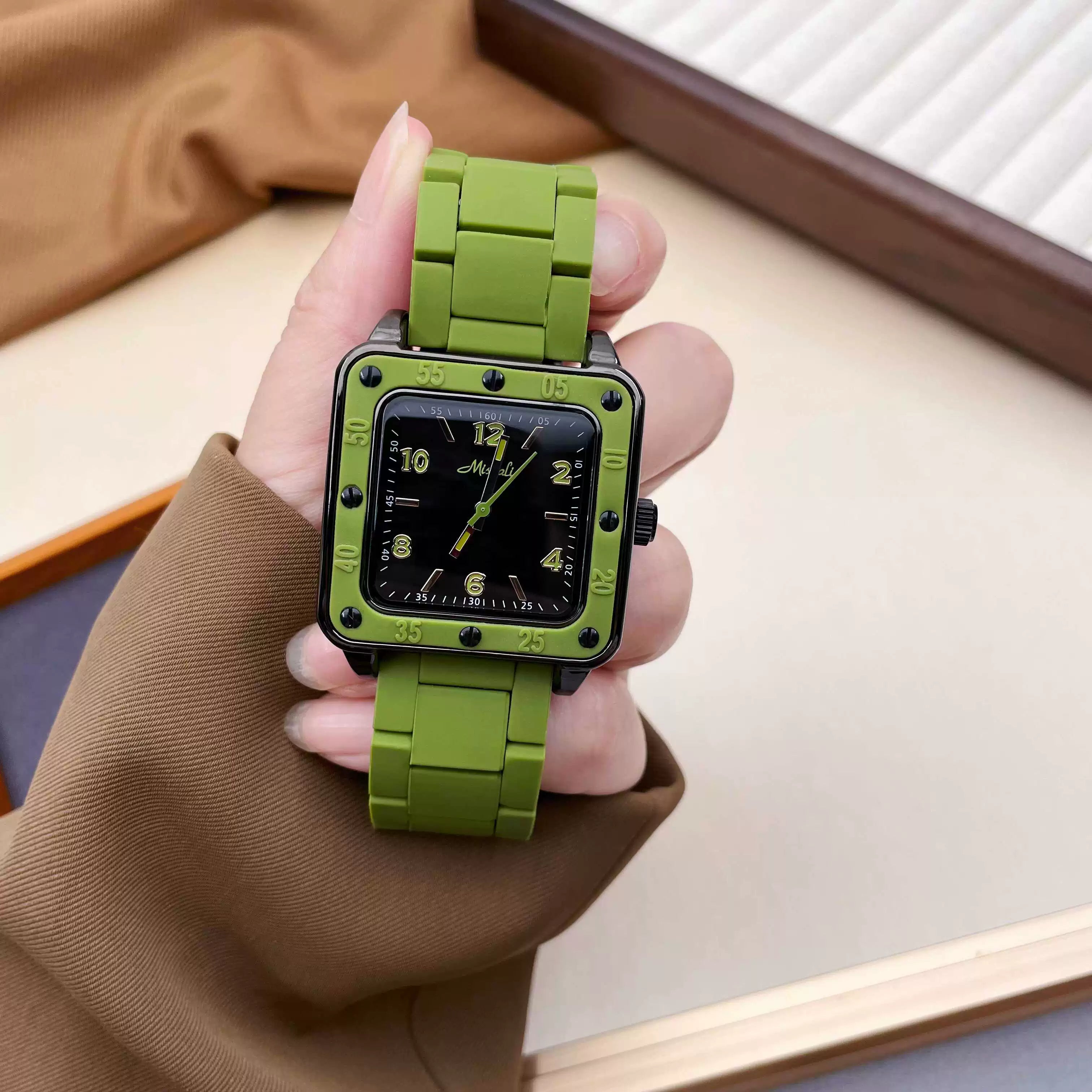 Talayah Square Silicone Watch - Avocado Green