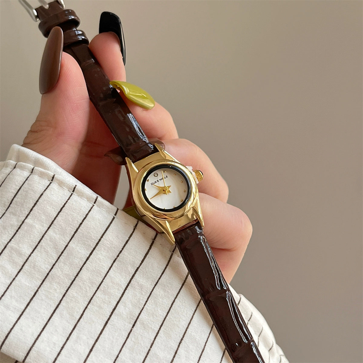 Averie Retro Mini Watch - Dark Coffee Strap Gold Frame White Dial [ZT59LN1M]