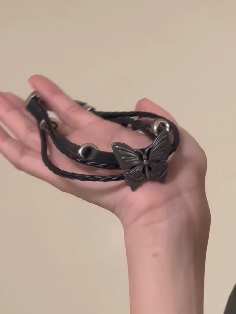 Graysen Leather Butterfly Choker - Butterfly Leather Bracelet