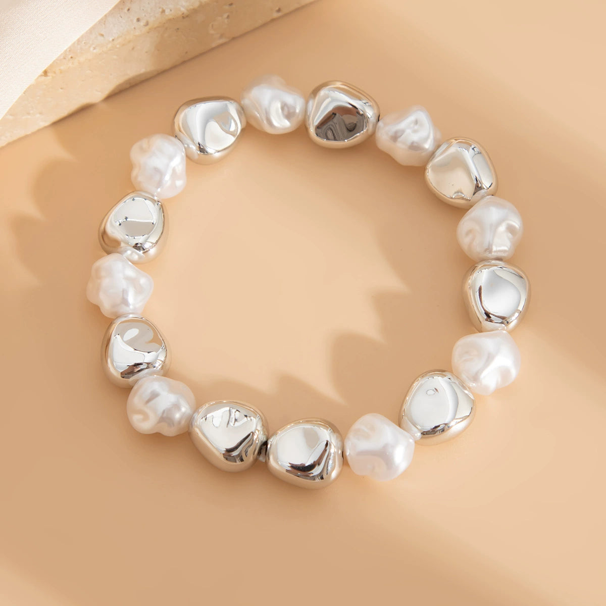 Juliana Asymmetric Pearl Jewelry - Chain Bracelet 03 Silver-tone with White [V8RRL64D]