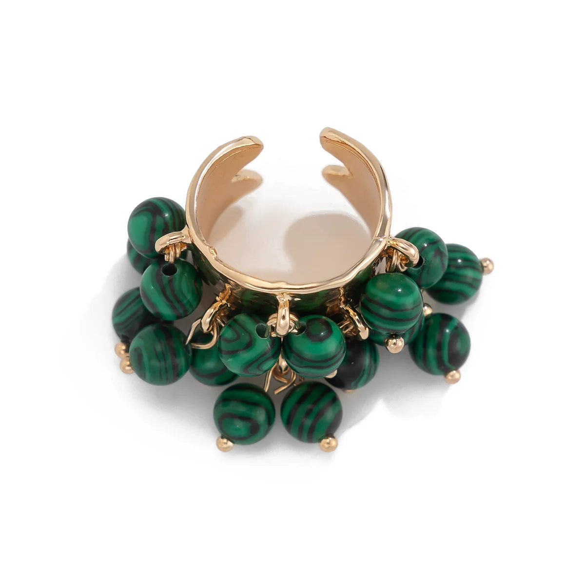 Aleina Chunky Beaded Open Ring - Striped Bead