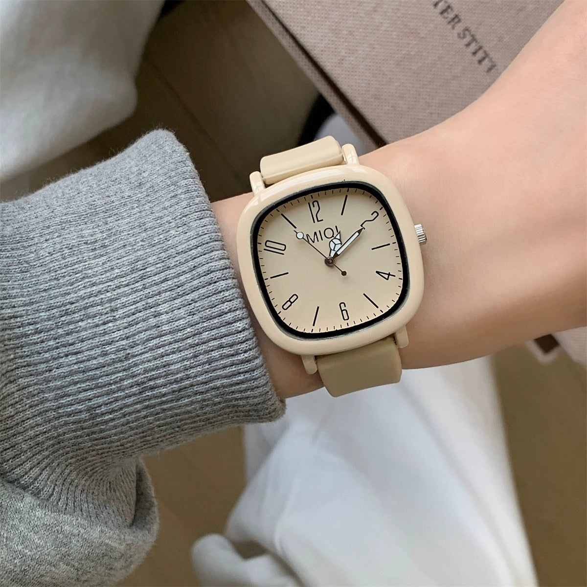 Leylani Preppy Square Watch - Milk Tea MIQI Silicone Dial [J92I1DXB]