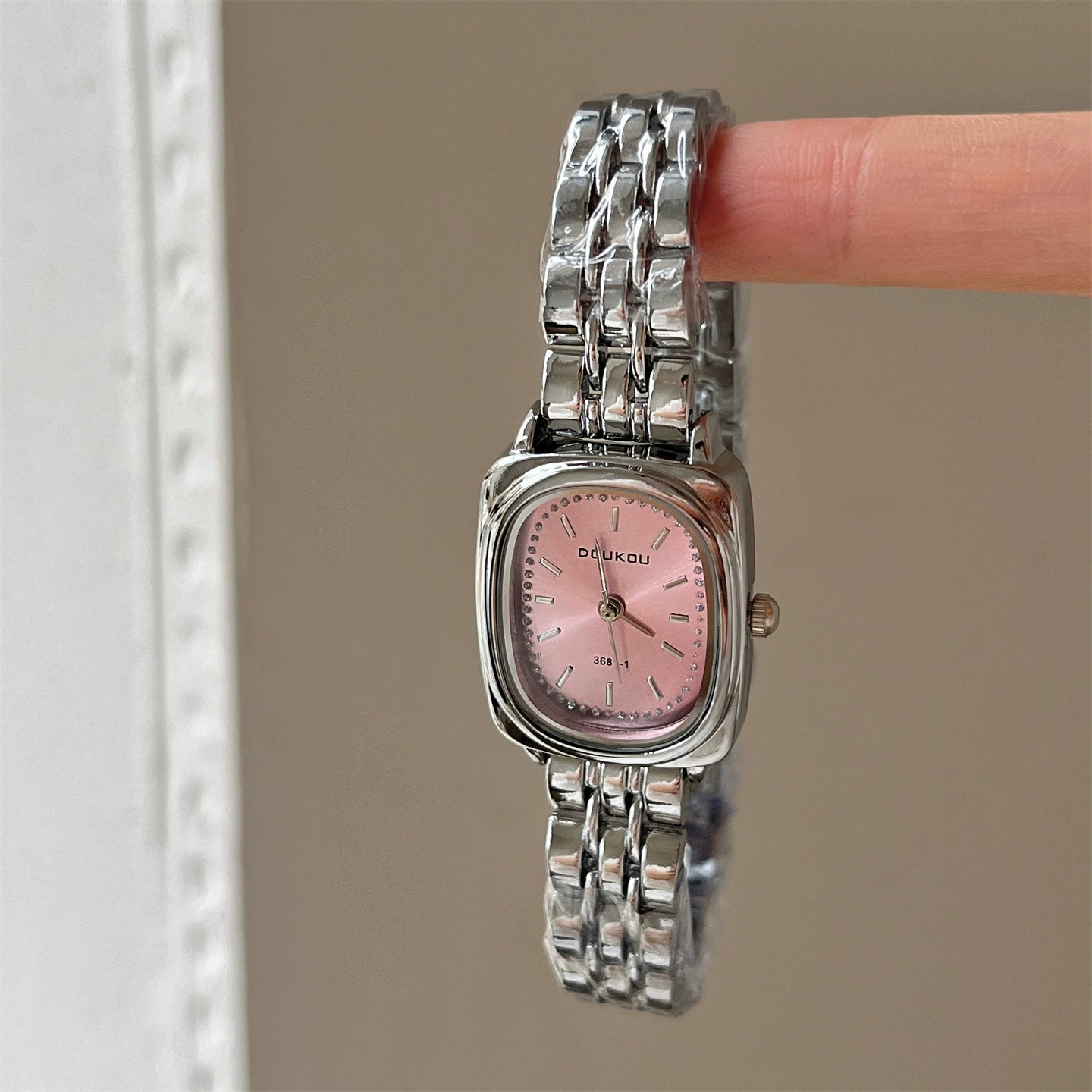 Kaydance Dainty Daisy Watch - Silver Band Pink Square Dial [3WX98WN1]