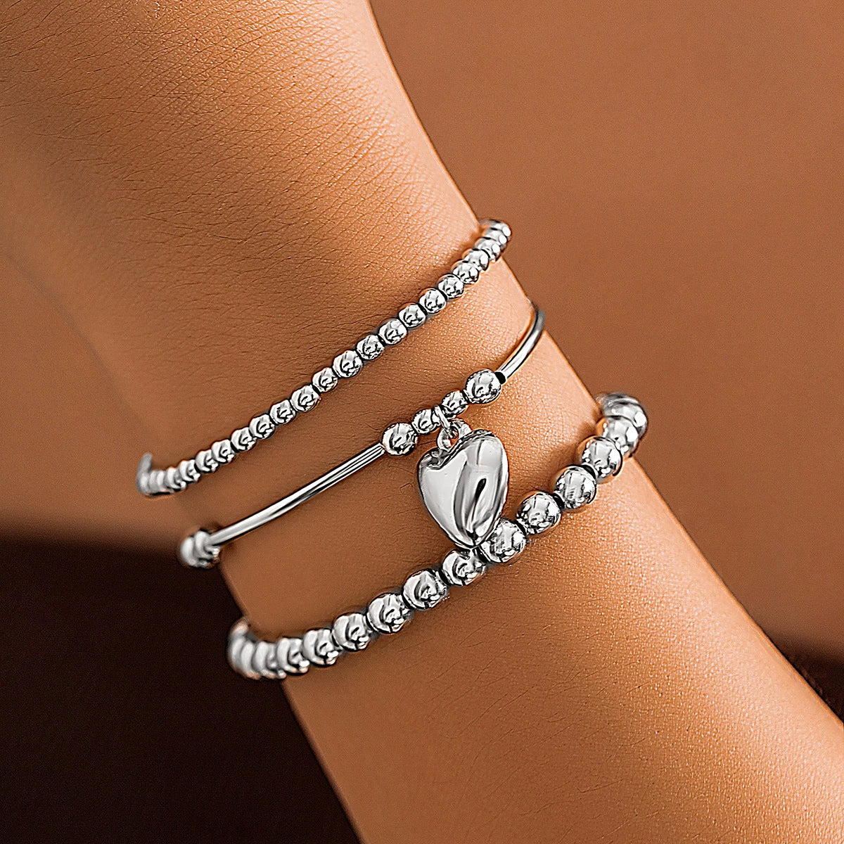 Cattleya Layered Charm Bracelet Set - Silver-tone 3-piece Set (Style 01) [CHG17N8Q]