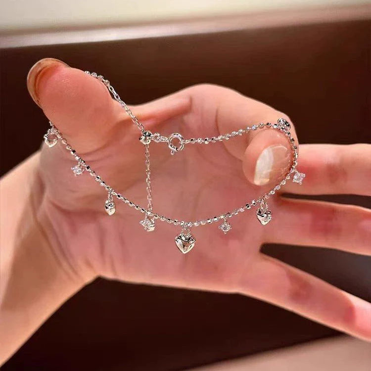 Anorah Heart Zircon Tassel Bracelet - Silver Heart Zircon Bracelet