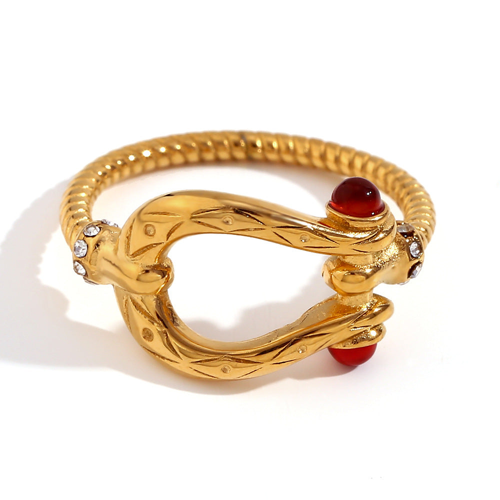 Asa Gold Retro Rings - Retro Hollow Belt Buckle Ring - Gold Red Gemstone - Size 6 [YDTQMHAV]