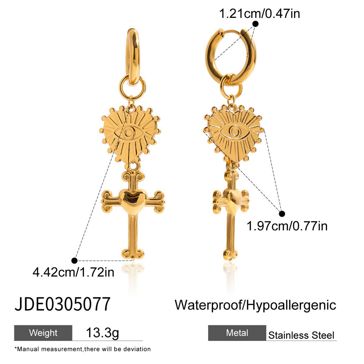 Bay Cross Heart Stud Earrings - JDE0305077 [HHL62HV4]