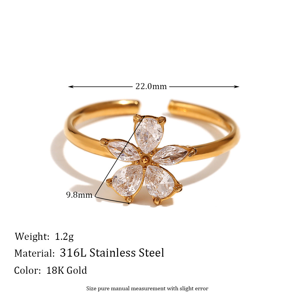 Avri Geometric Ring Collection - Zircon Five-Petal Flower Open Ring - Gold [6UJSNBJD]