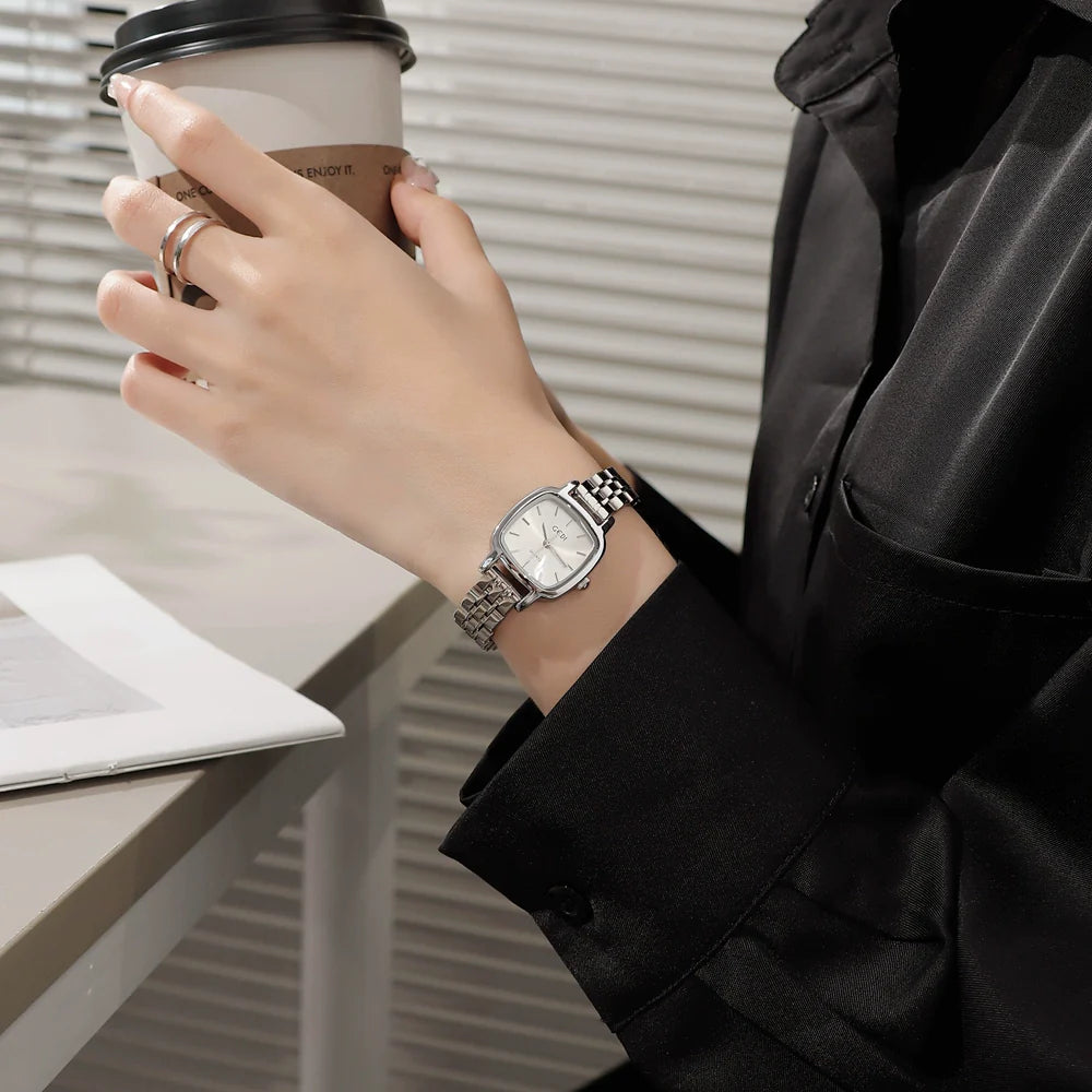 Chandler Elegant Square Watch - Silver Moon White