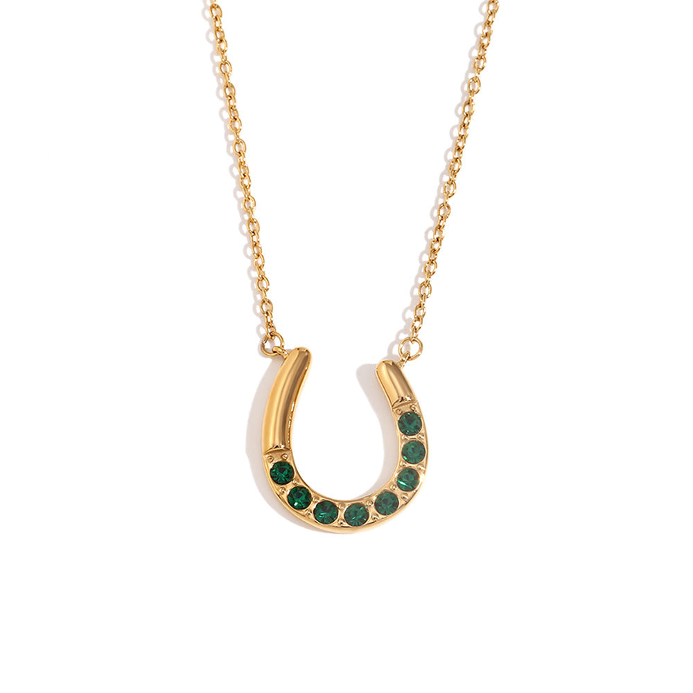 Pennelope Horseshoe Diamond Necklace - Horseshoe Diamond - Gold Green [GAWTI59A]