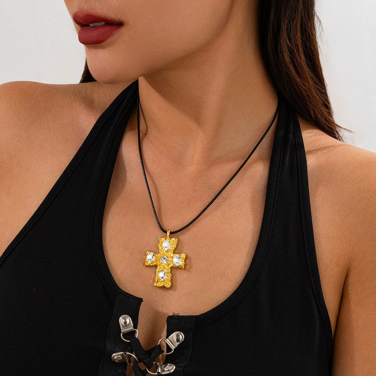 Emelia Lava Cross Necklace - Gold Tone [TZLOCUPB]
