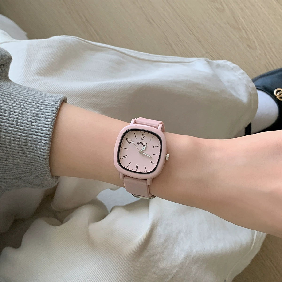 Leylani Preppy Square Watch - Bean Paste Pink MIQI Silicone Dial [VAYDNEBA]