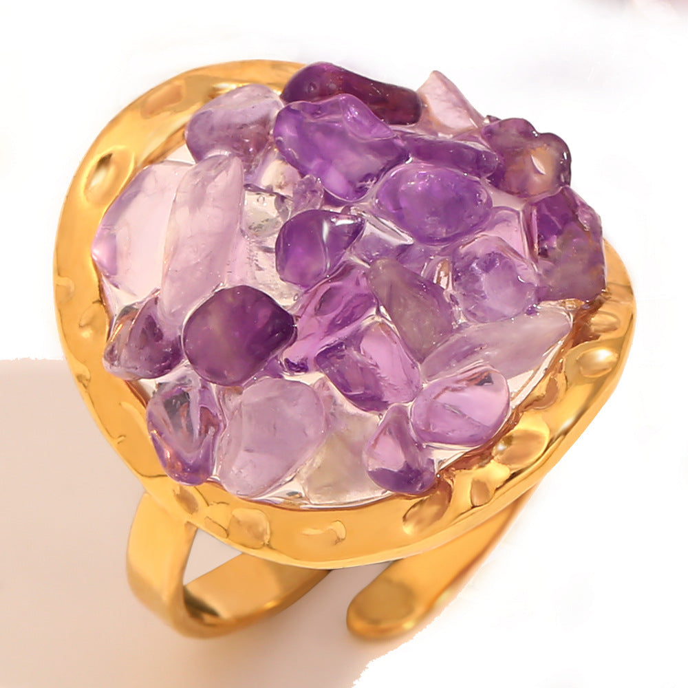 Kyrielle Crushed Stone Open Ring - Purple Crushed Stone Open Ring - Gold [MZMIIHSY]